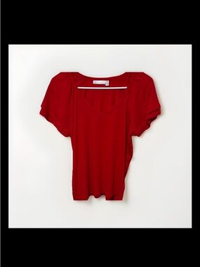 Ann Taylor Crimson V-Neck Short Sleeve Top